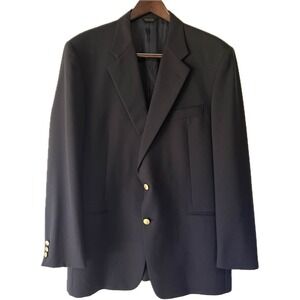 Bobby Jones Blazer 100% Wool Navy Blue Sport Coat Gold Button Mens Size 44L FLAW